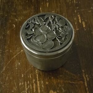 Vintage Metzke Pewter Trinket Box with Floral Design